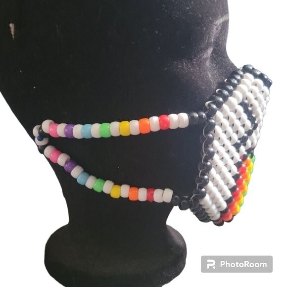 Rainbow Vomit Pony Bead [Kandi] Mask - Picture 3 of 7
